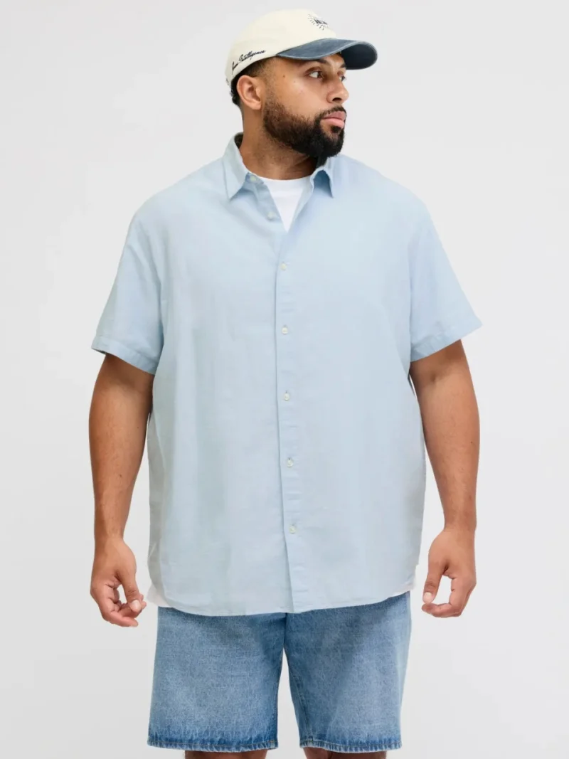 Jack & Jones Plus Camasa barbati big sizes, din amestec de bumbac si in, Albastru (SELECTATI MARIMEA: 2XL)