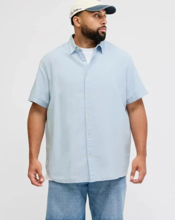 Jack & Jones Plus Camasa barbati big sizes, din amestec de bumbac si in, Albastru (SELECTATI MARIMEA: 2XL)