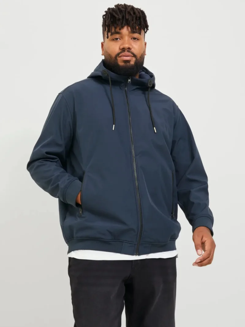 Jack & Jones Plus Jacheta softshell cu gluga barbati big sizes, Bleumarin inchis (SELECTATI MARIMEA: 3XL)