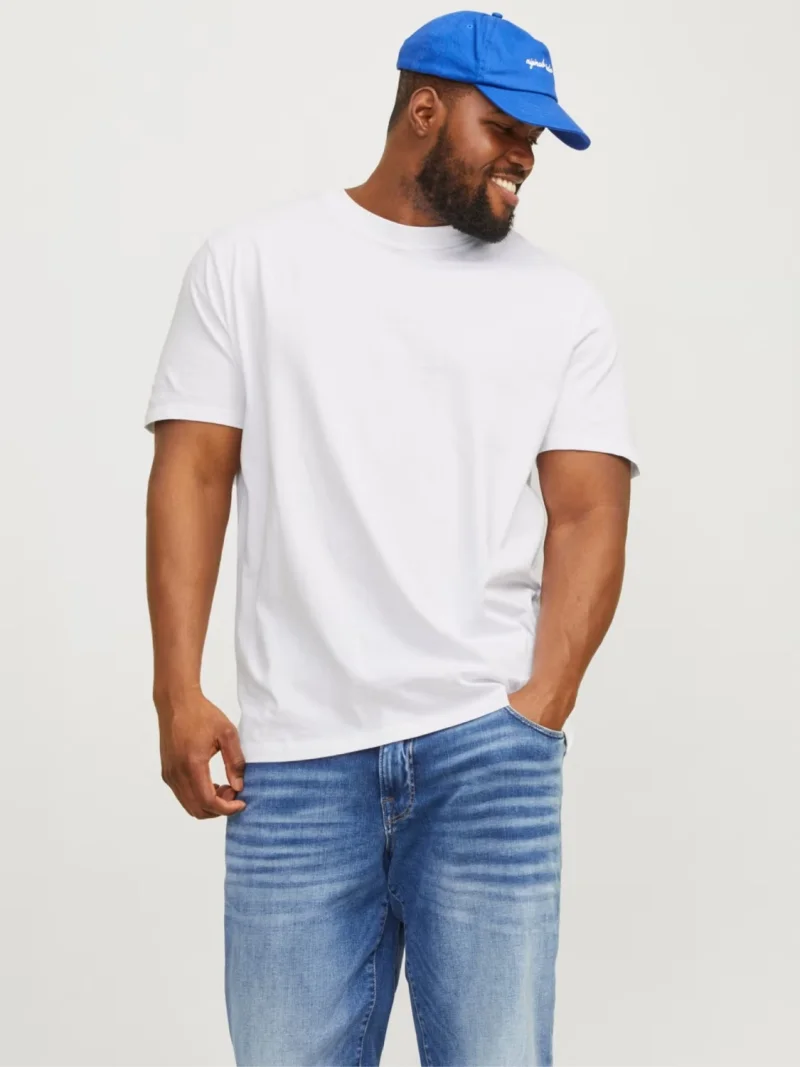 Jack & Jones Plus Tricou simplu barbati big sizes, Bradley, decolteu la baza gatului, Alb (SELECTATI MARIMEA: 2XL)