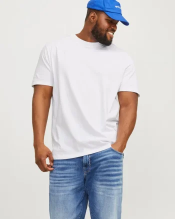 Jack & Jones Plus Tricou simplu barbati big sizes, Bradley, decolteu la baza gatului, Alb (SELECTATI MARIMEA: 2XL)