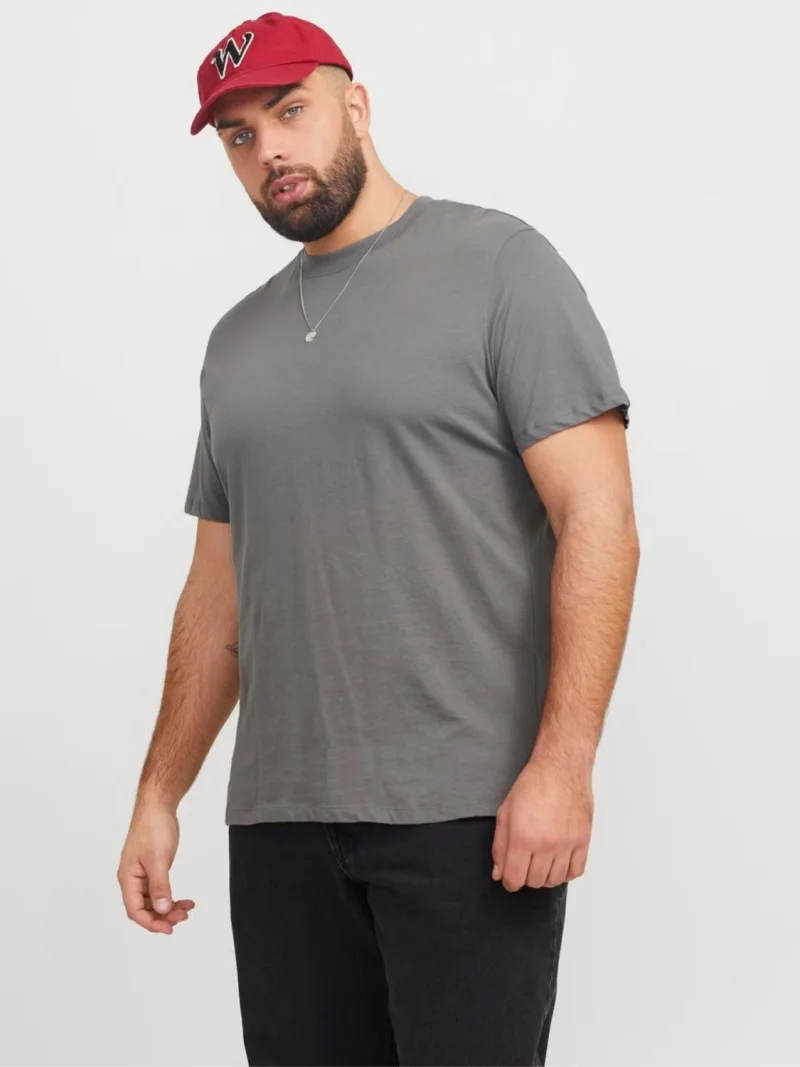 Jack & Jones Plus Tricou simplu barbati big sizes, Bradley, decolteu la baza gatului, Gri (SELECTATI MARIMEA: 2XL)