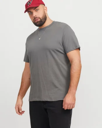 Jack & Jones Plus Tricou simplu barbati big sizes, Bradley, decolteu la baza gatului, Gri (SELECTATI MARIMEA: 2XL)
