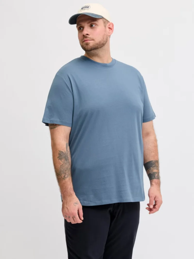 Jack & Jones Plus Tricou simplu barbati big sizes, Bradley, decolteu la baza gatului, Albastru (SELECTATI MARIMEA: 4XL)