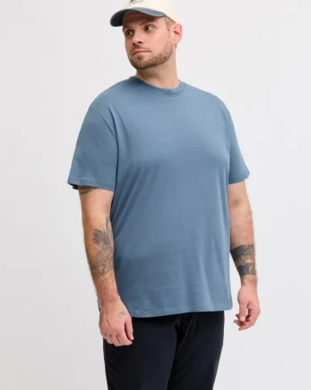 Jack & Jones Plus Tricou simplu barbati big sizes, Bradley, decolteu la baza gatului, Albastru (SELECTATI MARIMEA: 4XL)