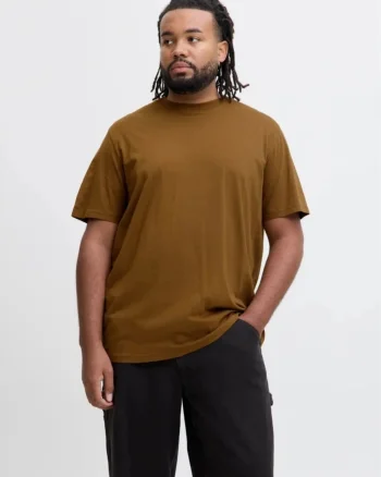 Jack & Jones Plus Tricou simplu barbati big sizes, Bradley, decolteu la baza gatului, Maro (SELECTATI MARIMEA: 5XL)