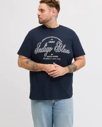 Jack & Jones Plus Tricou barbati big sizes, Denver, cu imprimeu text, Bleumarin inchis (SELECTATI MARIMEA: 2XL)