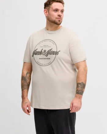 Jack & Jones Plus Tricou barbati big sizes, imprimeu text cu logo, Crem (SELECTATI MARIMEA: 3XL)