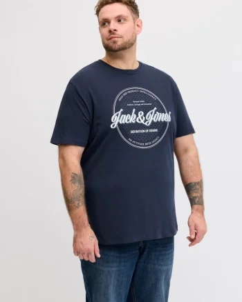 Jack & Jones Plus Tricou barbati big sizes, imprimeu text cu logo, Bleumarin inchis (SELECTATI MARIMEA: 3XL)