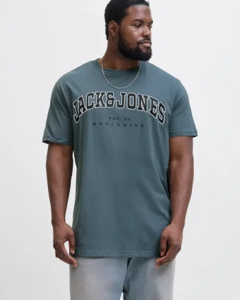 Jack & Jones Plus Tricou barbati big sizes, Relaxed Fit, imprimeu cu logo, Albastru inchis (SELECTATI MARIMEA: 3XL)