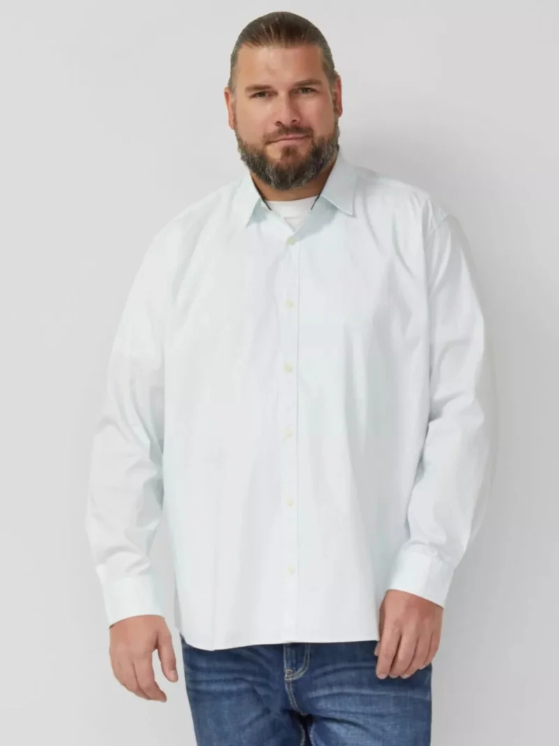 s.Oliver Big Sizes, Camasa barbati big sizes, cu guler Kent si imprimeu cu dungi, Slim Fit, Alb (SELECTATI MARIMEA: 5XL)