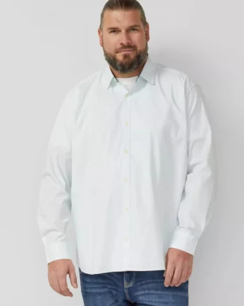 s.Oliver Big Sizes, Camasa barbati big sizes, cu guler Kent si imprimeu cu dungi, Slim Fit, Alb (SELECTATI MARIMEA: 5XL)