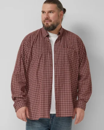 s.Oliver Big Sizes Camasa casual, barbati big sizes, cu imprimeu in carouri, Regular fit, Rosu (SELECTATI MARIMEA: 3XL)