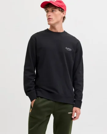 Jack & Jones Bluza barbati, Relaxed fit, cu decolteu la baza gatului, Negru (SELECTATI MARIMEA: XS)