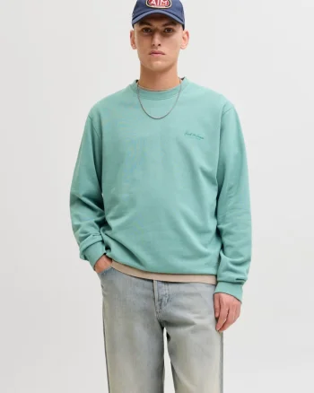 Jack & Jones Bluza barbati, Relaxed fit, cu decolteu la baza gatului, Verde deschis (SELECTATI MARIMEA: XS)