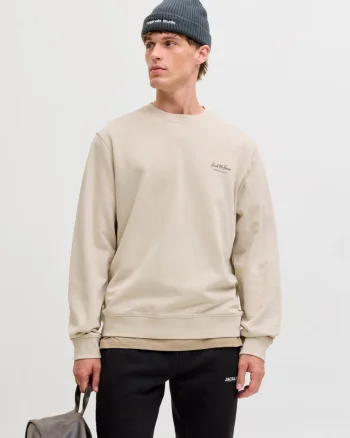 Jack & Jones Bluza barbati, Relaxed fit, cu decolteu la baza gatului, Crem (SELECTATI MARIMEA: M)