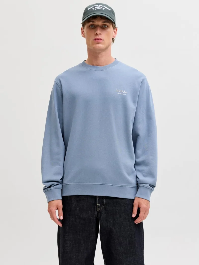 Jack & Jones Bluza barbati, Relaxed fit, cu decolteu la baza gatului, Albastru (SELECTATI MARIMEA: S)