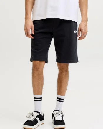 Jack & Jones Pantaloni scurti de trening barbati, talie medie, Regular fit, Negru (SELECTATI MARIMEA: S)