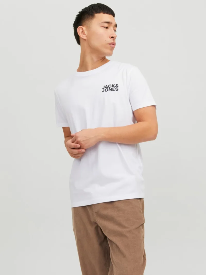 Jack & Jones Tricou simplu, barbati, din 100% bumbac, cu logo, Alb (SELECTATI MARIMEA: L)