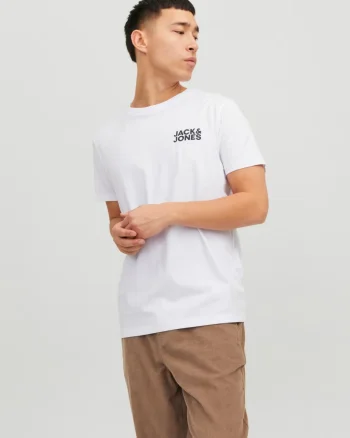 Jack & Jones Tricou simplu, barbati, din 100% bumbac, cu logo, Alb (SELECTATI MARIMEA: L)