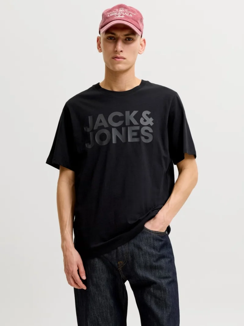 Jack & Jones Tricou simplu, barbati, cu logo, din 100% bumbac, Negru (SELECTATI MARIMEA: XS)