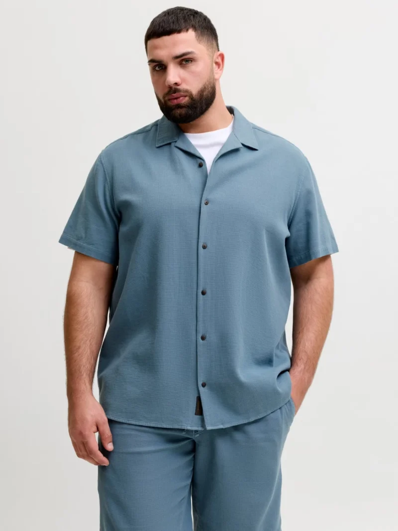 Jack & Jones Plus Camasa Waffle, barbati big sizes, Resort Shirt, Albastru inchis (SELECTATI MARIMEA: 7XL)
