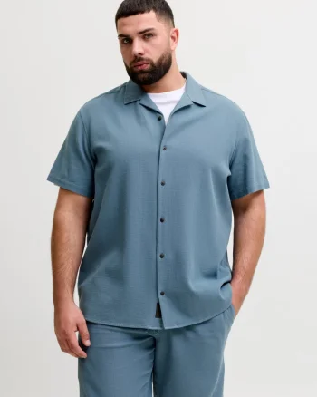 Jack & Jones Plus Camasa Waffle, barbati big sizes, Resort Shirt, Albastru inchis (SELECTATI MARIMEA: 7XL)