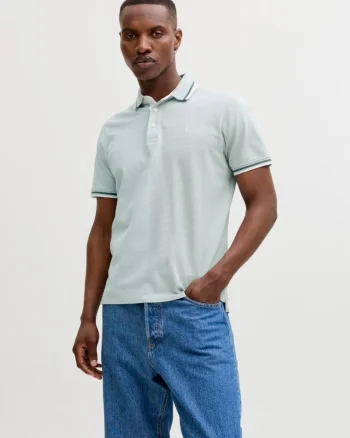 Jack & Jones Tricou polo barbati, Slim fit cu guler contrast, Verde deschis (SELECTATI MARIMEA: S)