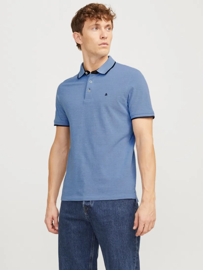 Jack & Jones Tricou polo barbati, Slim fit cu guler contrast, Albastru (SELECTATI MARIMEA: M)