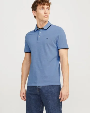 Jack & Jones Tricou polo barbati, Slim fit cu guler contrast, Albastru (SELECTATI MARIMEA: M)