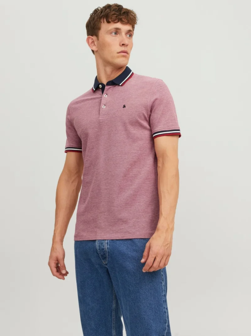 Jack & Jones Tricou polo barbati, Slim fit cu guler contrast, Roz (SELECTATI MARIMEA: S)