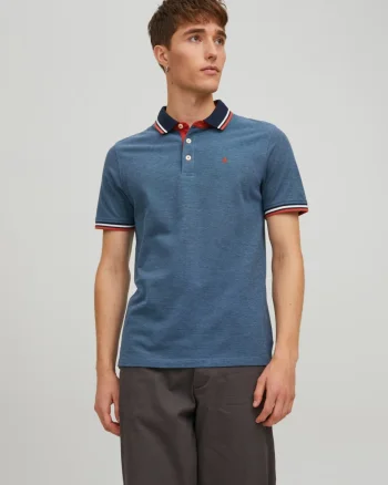 Jack & Jones Tricou polo barbati, Slim fit cu guler contrast, Albastru inchis (SELECTATI MARIMEA: S)