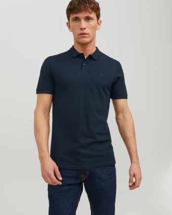 Jack & Jones Tricou polo Basic, Slim Fit, din bumbac, Bleumarin inchis (SELECTATI MARIMEA: 2XL)