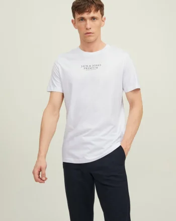 Jack & Jones Tricou barbati cu imprimeu text Jack & Jones Premium, Alb (SELECTATI MARIMEA: M)