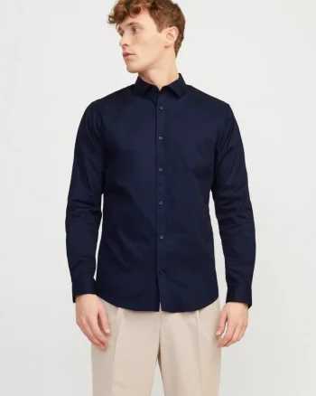 Jack & Jones Camasa barbati, Blacardiff cu croiala Slim fit, Bleumarin inchis (SELECTATI MARIMEA: M)