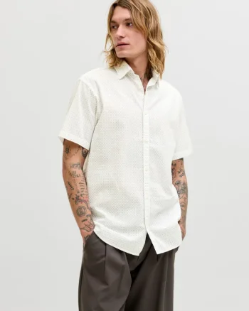 Jack & Jones Camasa de vara barbati, din amestec de in, Regular fit, Alb (SELECTATI MARIMEA: M)