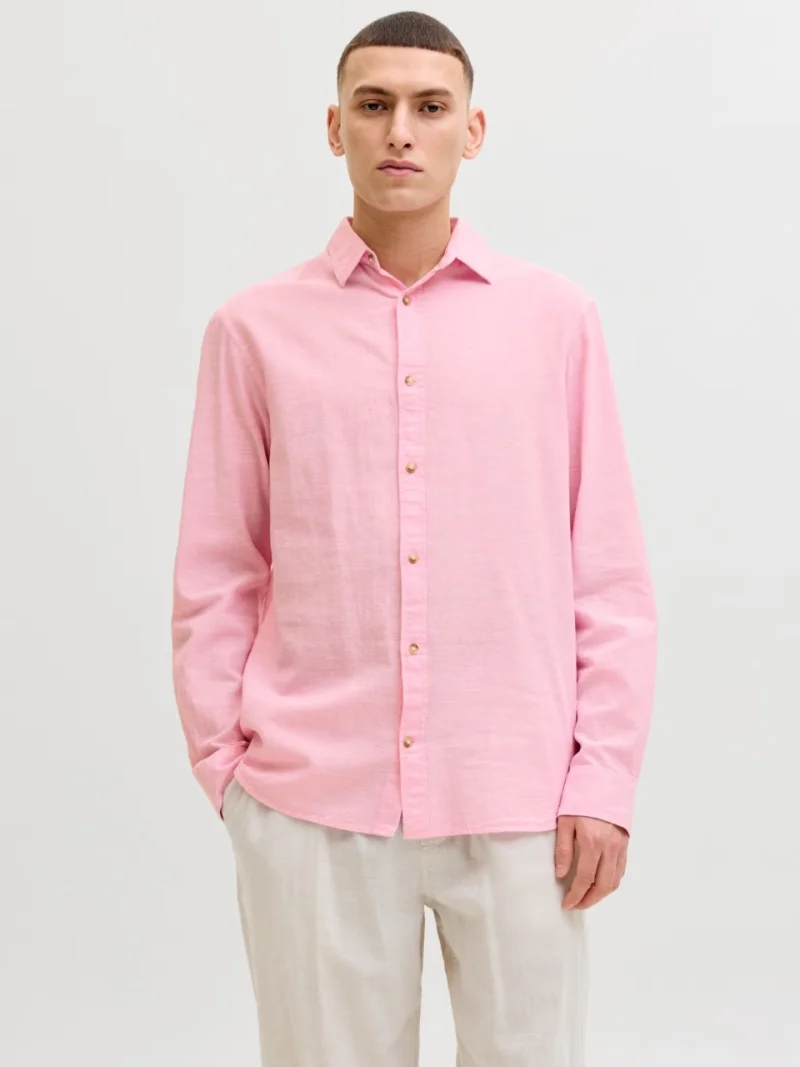 Jack & Jones Camasa barbati, Regular fit, din amestec de in, Roz (SELECTATI MARIMEA: XS)