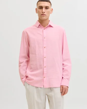 Jack & Jones Camasa barbati, Regular fit, din amestec de in, Roz (SELECTATI MARIMEA: XS)
