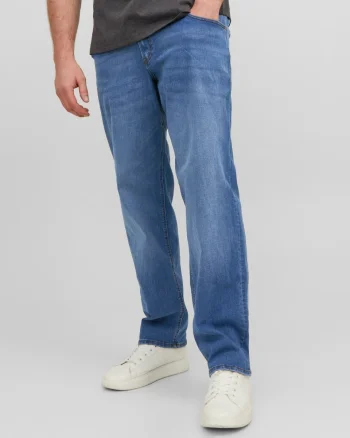 Jack & Jones Plus Blugi Mike, barbati big sizes, cu talie inalta si croiala Conica, Albastru (SELECTATI MARIMEA: 54, SELECTATI LUNGIMEA: 32)