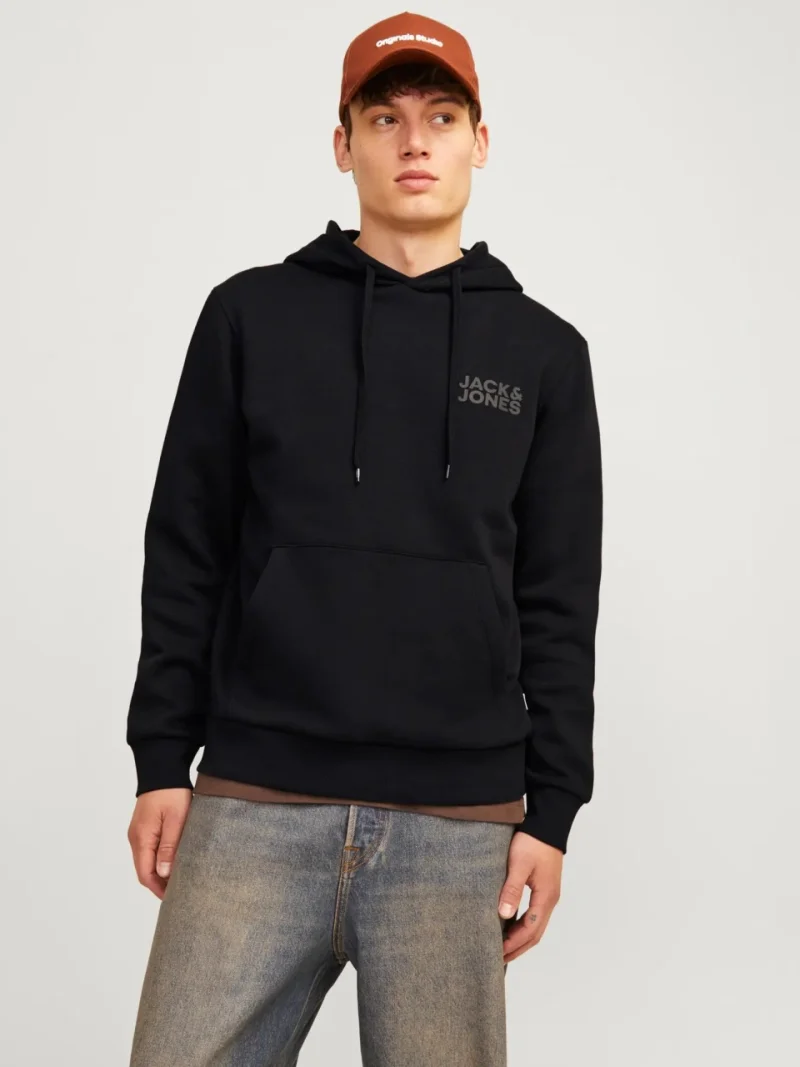Jack & Jones Hanorac barbati fara fermoar, cu logo, Negru (SELECTATI MARIMEA: S)