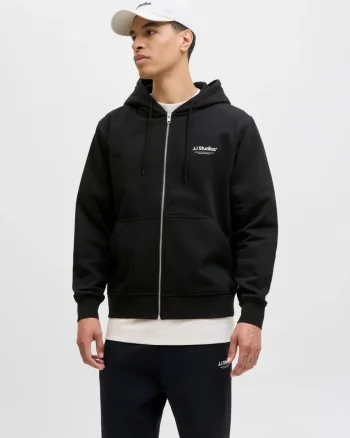 Jack & Jones Hanorac cu fermoar barbati, Soho, Relaxed fit, Negru (SELECTATI MARIMEA: 2XL)