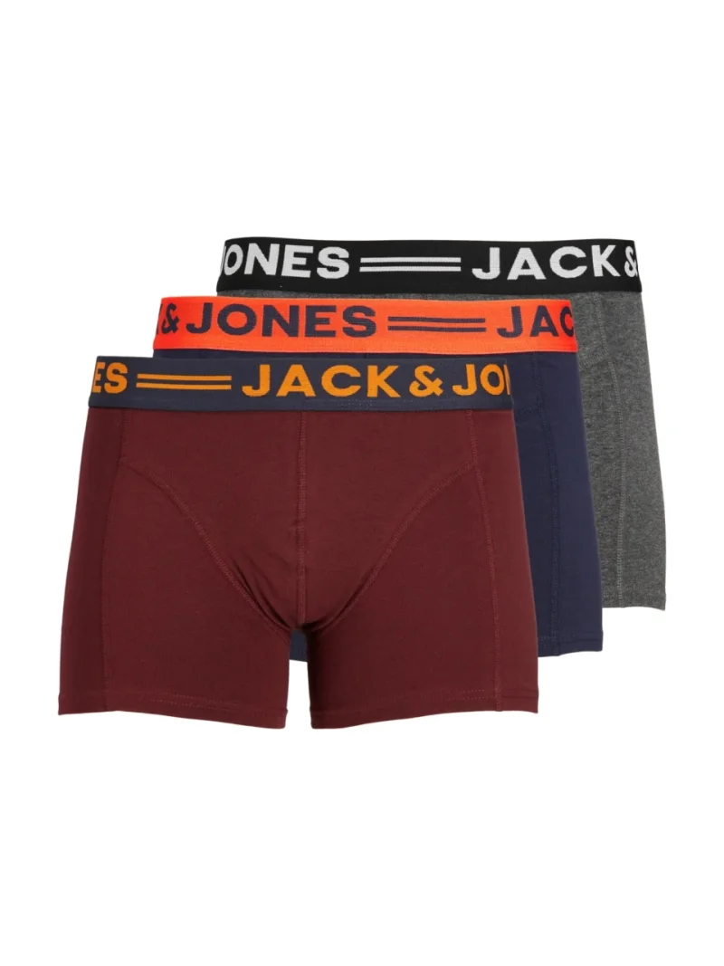 Jack & Jones Underwear barbati, Set 3 perechi de boxeri, Jaclichfield cu imprimeu text, Rosu inchis (SELECTATI MARIMEA: M)