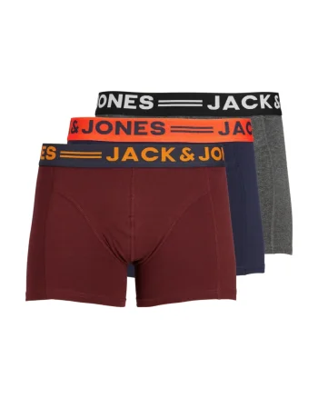 Jack & Jones Underwear barbati, Set 3 perechi de boxeri, Jaclichfield cu imprimeu text, Rosu inchis (SELECTATI MARIMEA: M)