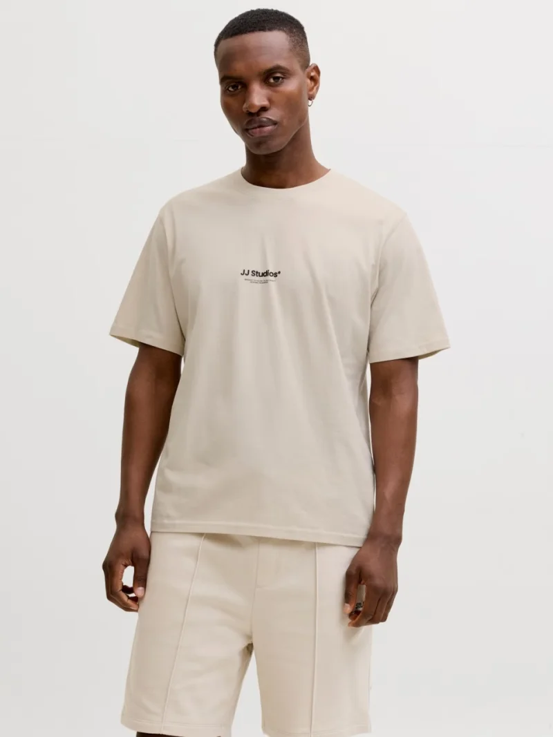 Jack & Jones Tricou barbati, JJESOHO TEE SS, la baza gatului, Relaxed Fit, Crem (SELECTATI MARIMEA: XL)