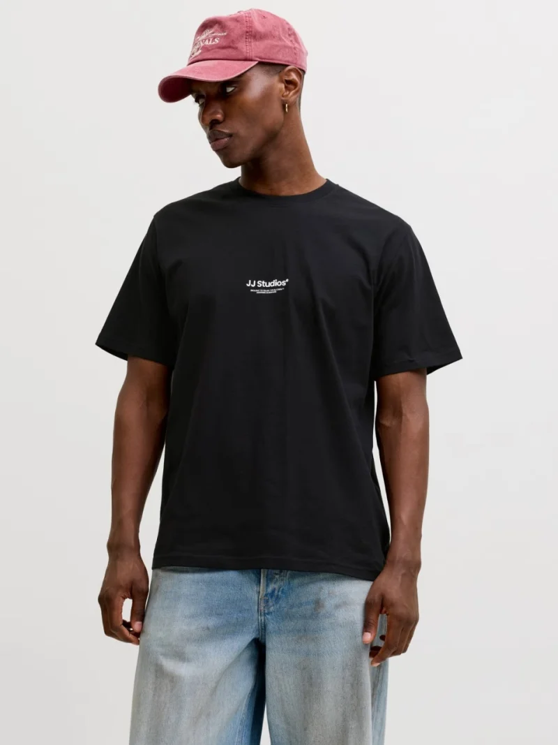 Jack & Jones Tricou barbati, JJESOHO TEE SS, la baza gatului, Relaxed Fit, Negru (SELECTATI MARIMEA: S)