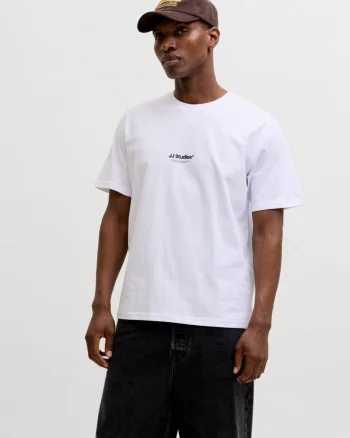 Jack & Jones Tricou barbati, JJESOHO TEE SS, la baza gatului, Relaxed Fit, Alb (SELECTATI MARIMEA: M)