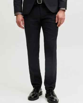 Jack & Jones Pantaloni costum barbati, din amestec de lana, Super Slim, JPRSOLARIS Premium, Negru (SELECTATI MARIMEA: 56)