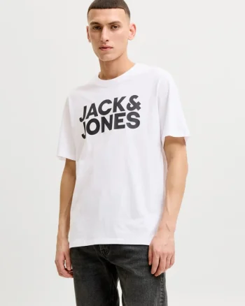 Jack & Jones Tricou simplu, barbati, din 100% bumbac, Regular Fit, JJECORP, Alb (SELECTATI MARIMEA: XS)