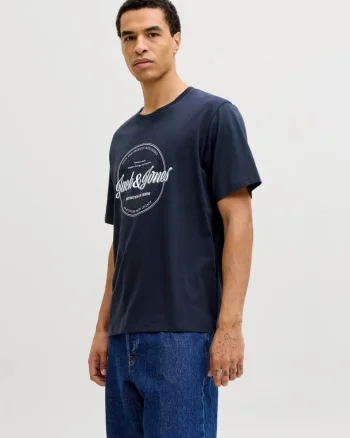 Jack & Jones Tricou barbati, din bumbac, Regular fit, JJEDOVER, Bleumarin inchis (SELECTATI MARIMEA: S)