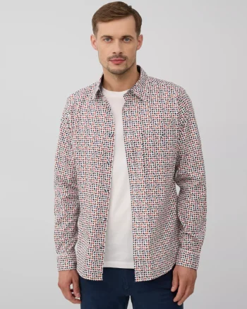 s.Oliver Camasa barbati, din amestec de bumbac, imprimeu cu puncte, Slim fit, Alb (SELECTATI MARIMEA: M)